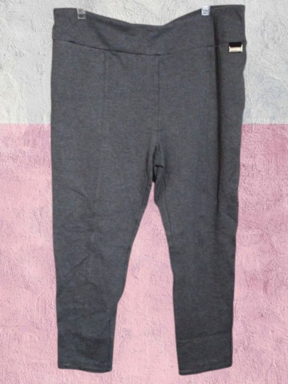 Calvin Klein Heather Gray Stretchy Pants Leggings with Logo Plate Size X Large